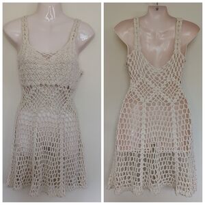 Cream Crochet Sleeveless Swim Cover Up Dress Small Medium
